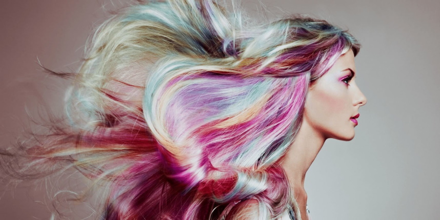 wearing brightly colored hair